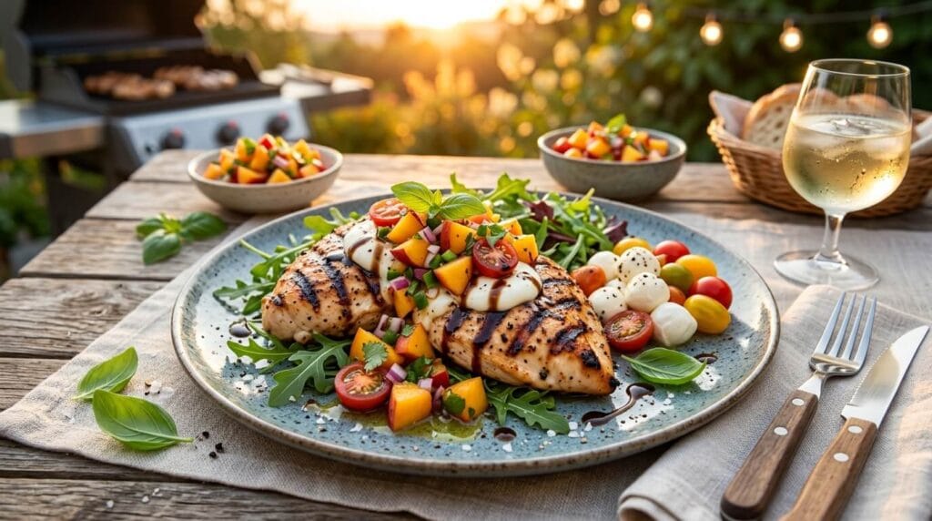Summer grilled chicken peach salsa