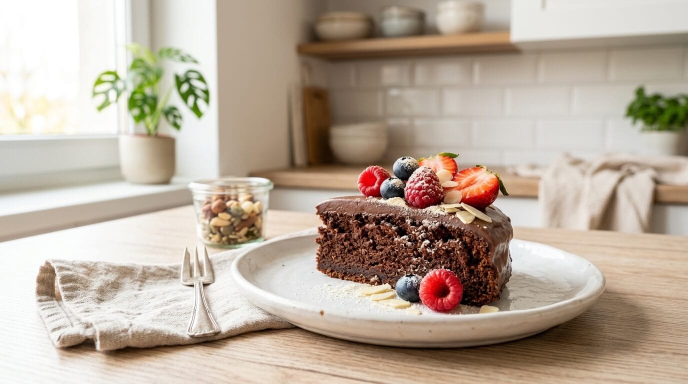 High-Protein weight loss cake on white plate