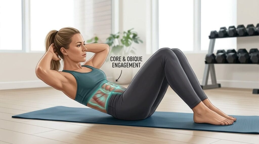 Woman performing crunches belly fat loss