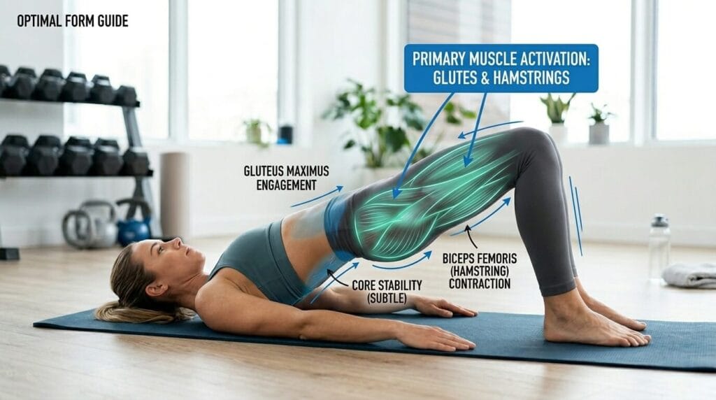 Woman performing glute bridge home workout