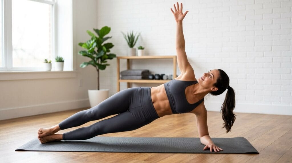 Woman performing side plank 2026