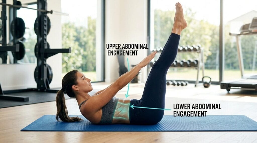 Woman performing vertical leg crunches