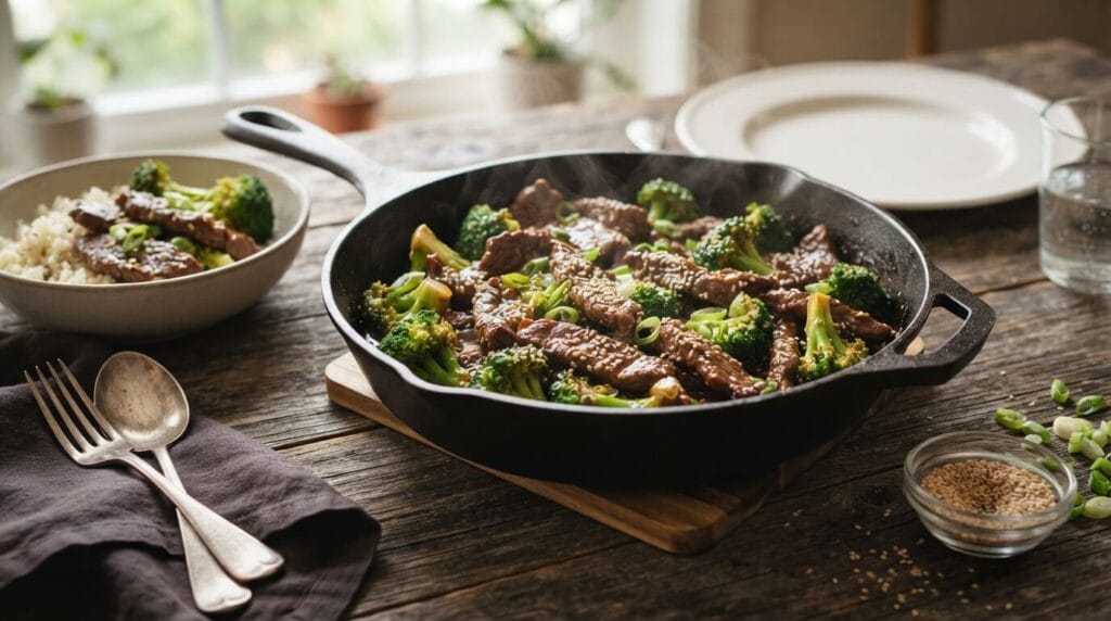 Easy Keto Beef recipe beef broccoli skillet