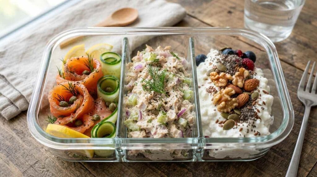Keto food portions in container box
