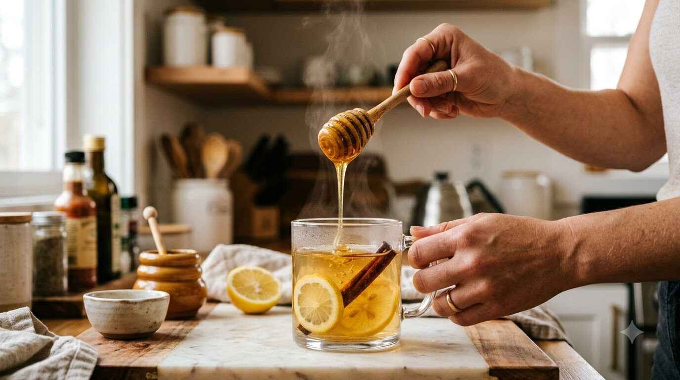 Pouring honey into lemon water 2026 Pouring honey into lemon water 2026